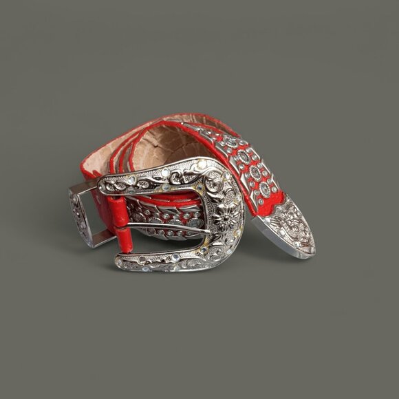 Womens Western Rodeo Cowgirl Belt Bling Rhinestones Italian Pebbled Leather 38\